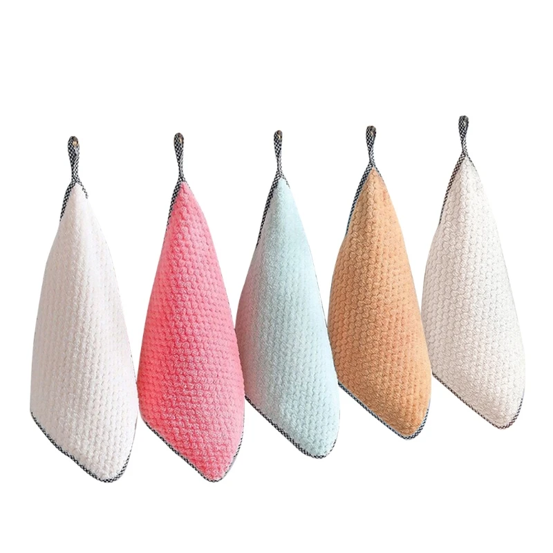 

5pcs Kitchen Daily Dish Towel Dishes Cloth Non-Stick Oil Thickened Table Cleaning Cloth Absorbent Scouring Pad