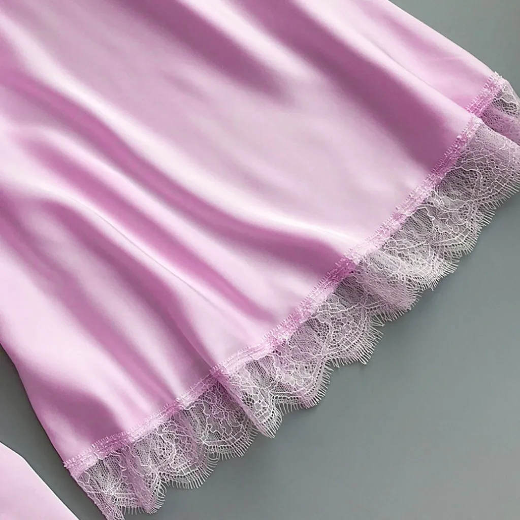 

2PCS Satin Silk Pajamas Night Dress Women Robes Underwear Sleepwear Lingerie Flower Printing Lace Nightdress g4