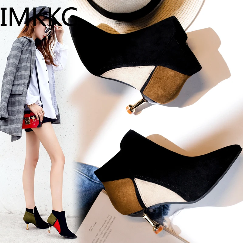 Женские ботинки новые зимние ботильоны с острым носком на молнии высоком каблуке