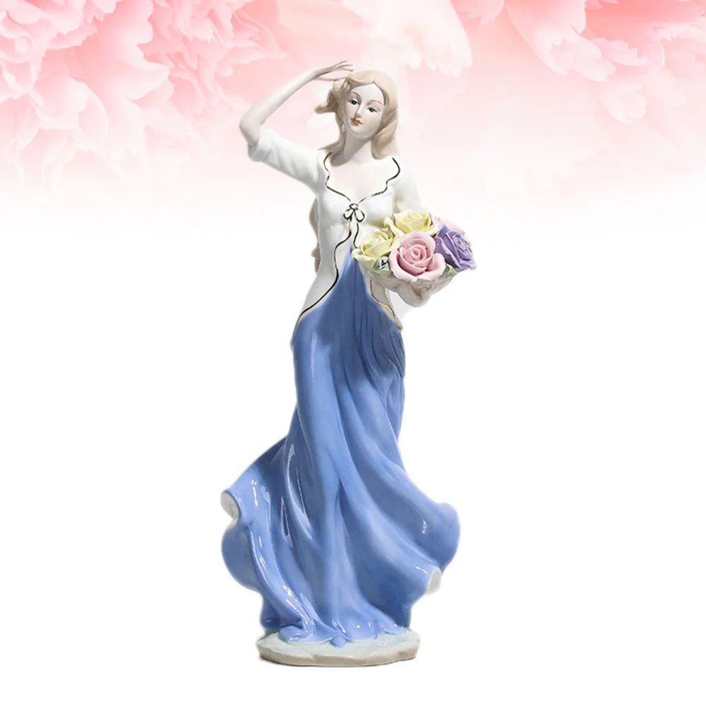 

European Style Ceramic Crafts Desktop Decoration Figure Statue Crafts Home Adornment Blue (Dancing Western Beauty)