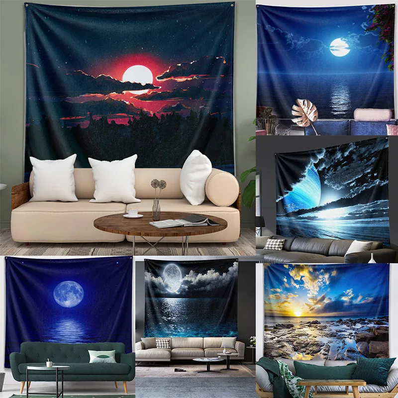 Тканевый фон для фотосъемки с изображением волн Луны моря 3D-печать на стене