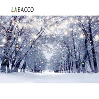 laeacco winter forest tree shiny bulb light snow polka dots party scenic photo background photographic backdrop for photo studio