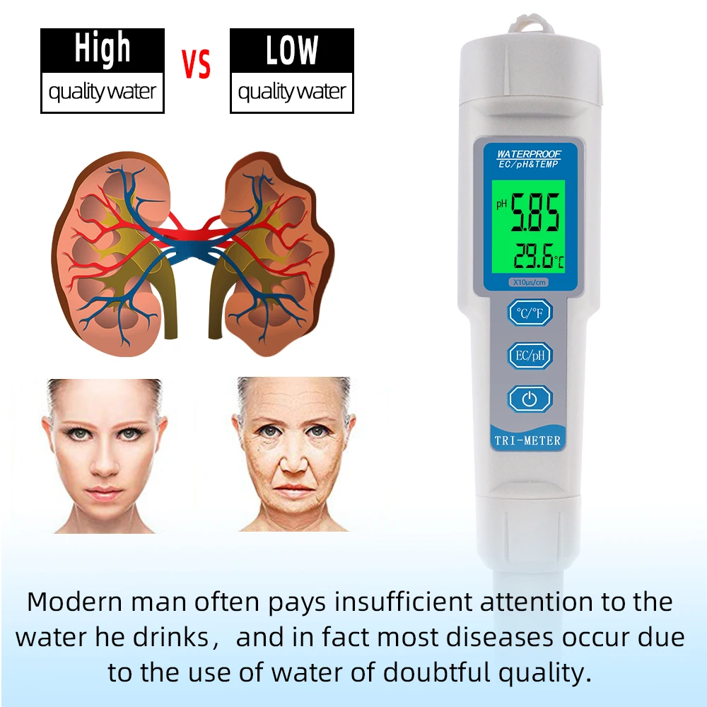 Цифровой водонепроницаемый 0,01 3 в 1 PH EC TEMP/TDS PH TEMP метр ЖК-дисплей с подсветкой с автоматической температурой для аквариума Скидка 40