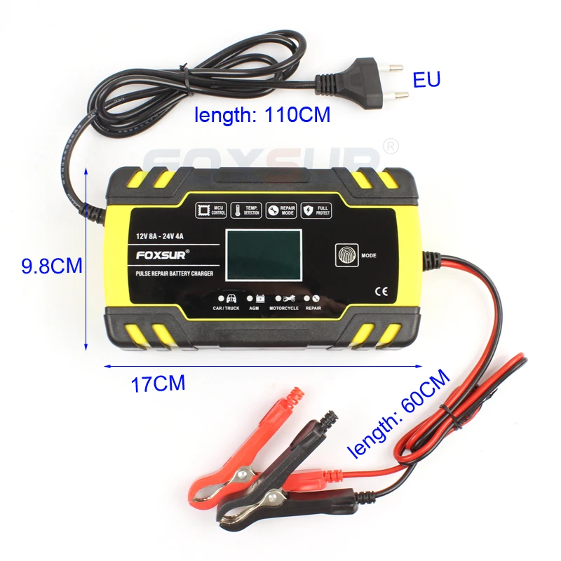 FOXSUR 12V 24V 8A Автоматическая умная Батарея Зарядное устройство 3 ступенчатый Смарт