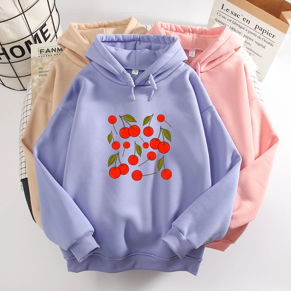 Cute Cherry Sweatshirt Oversize Harajuku Hoodie Woman Autumn Winter Long Sleeve Sweetshirt for Girls Plus Size Hoodies Pink Tops
