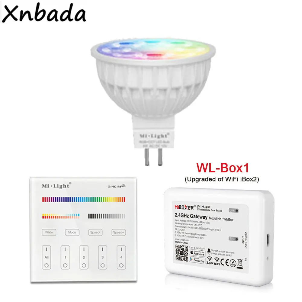 MR16 4 Вт Milight RGB+ CCT Светодиодная лампа прожектор AC/DC 12 В 2,4 г WL-Box1 светодиодный контроллер B4/T4 RGB+ CCT сенсорная панель дистанционного управления