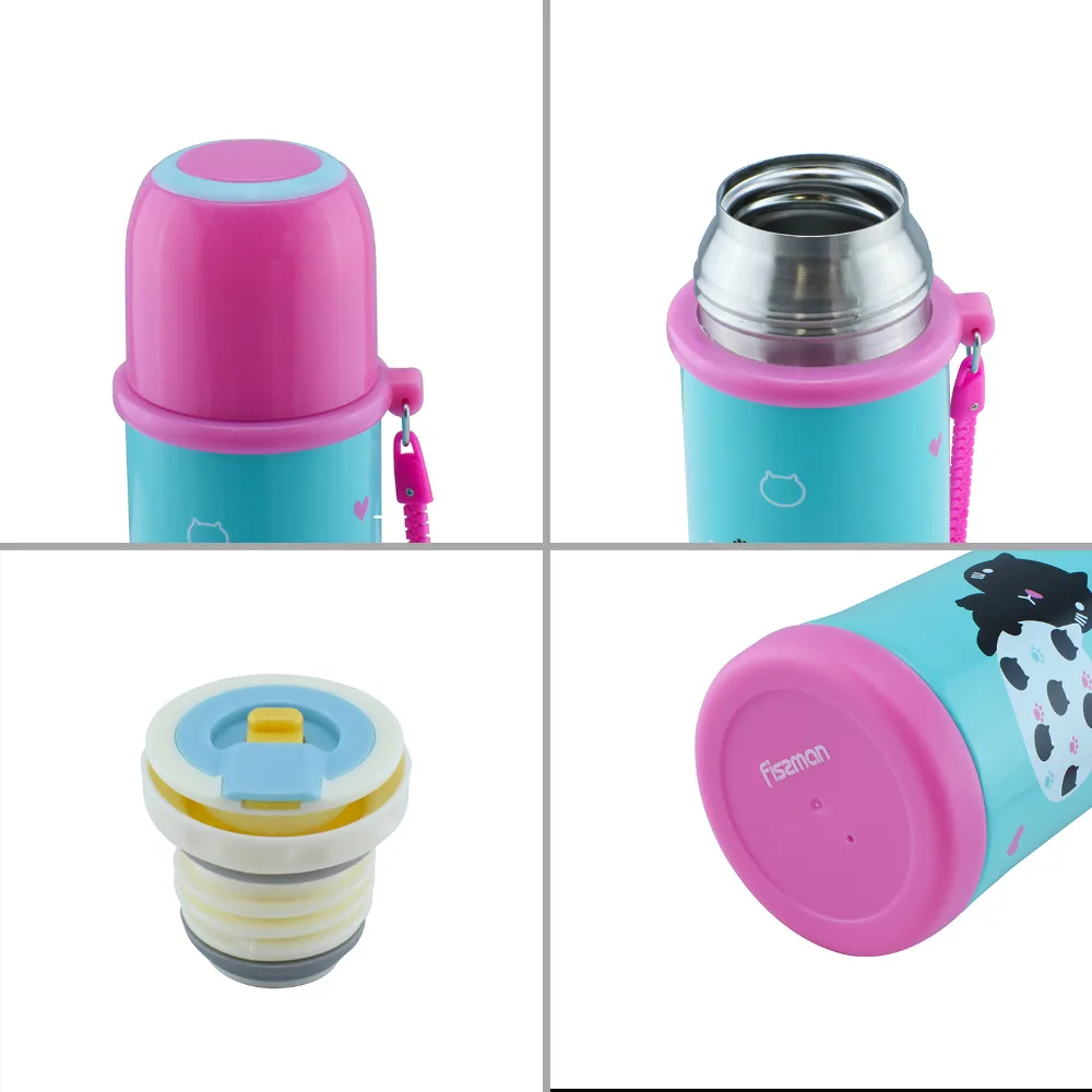 Детский термос Fissman 360 мл милый из нержавеющей стали с мультяшным рисунком кружка