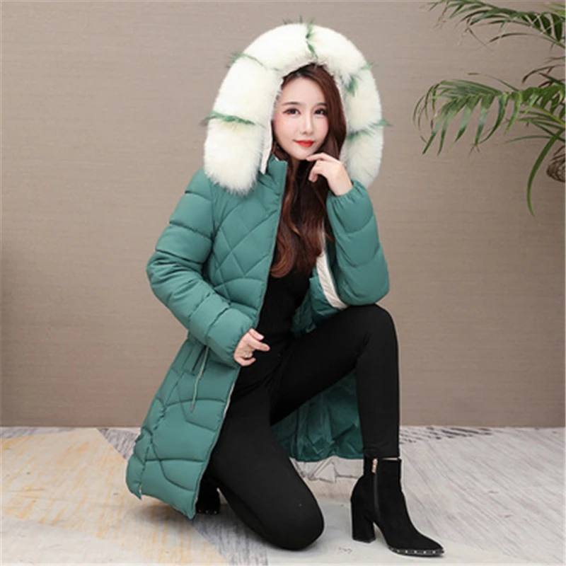 

2021 Winter Fashion New Mid-Length Fur Collar Hooded Long-Sleeved Loose Thick Warm Cotton Coat Women's Jacket Trend H475