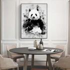 Черно-белая панда, рисунок на холсте, Постер, милый детский настенный художественный принт, картина с милыми животными для домашнего декора, без рамки