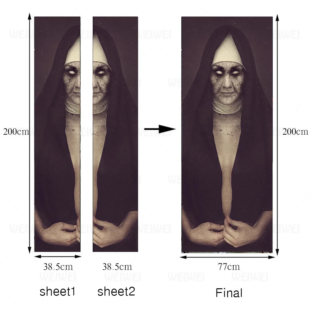 Ужас монахиня Хэллоуин Семья украшение стены Стикеры 3d Двери личность