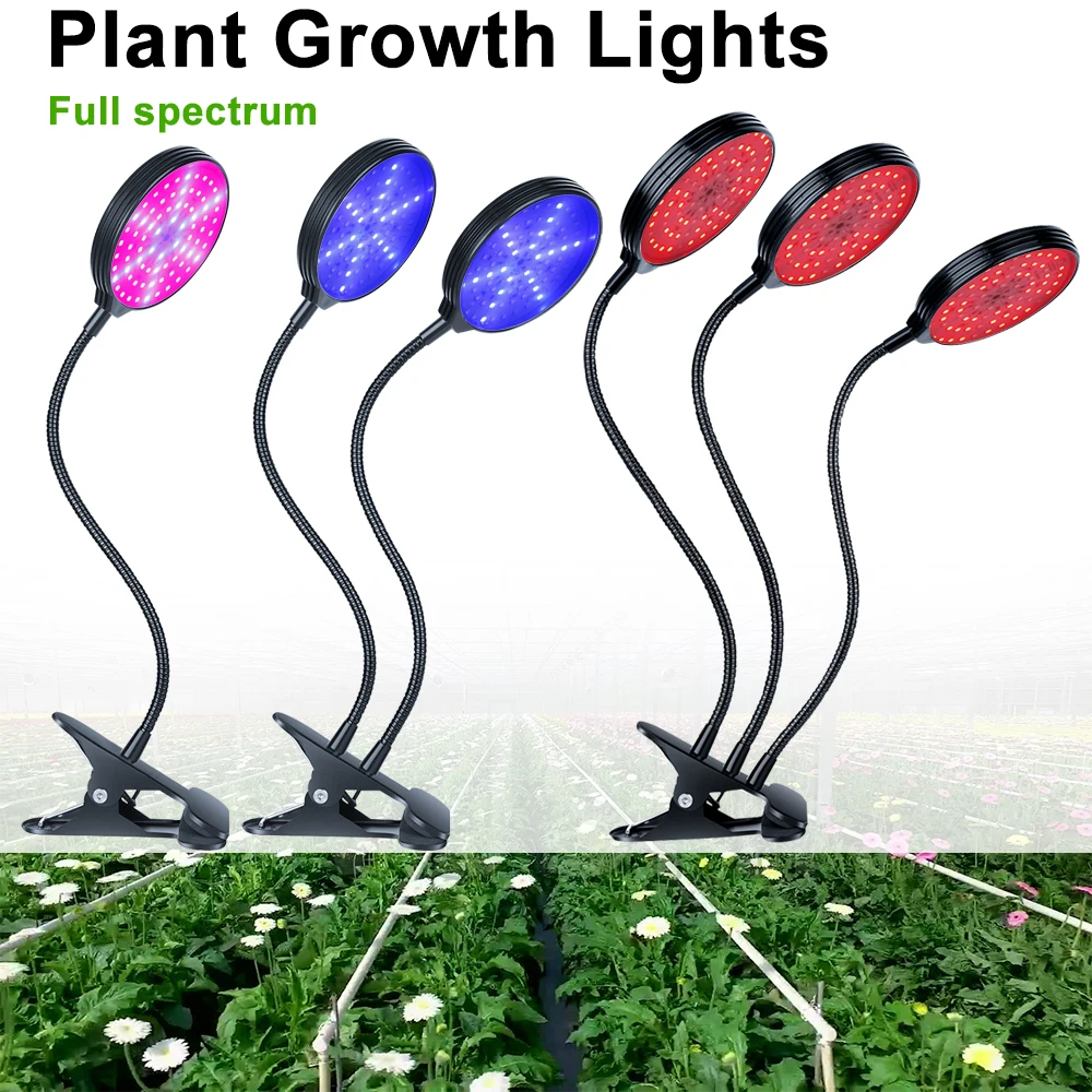 

Светодиодная лампа полного спектра для выращивания растений, комнатное освещение с USB, 5 В, водонепроницаемая фитолампа с 3 головками для гид...