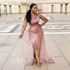 Светильник-фиолетовые атласные длинные платья для подружек невесты Платья для подружек невесты платье на одно плечо для невесты Вечерние Элегантные платья-русалки