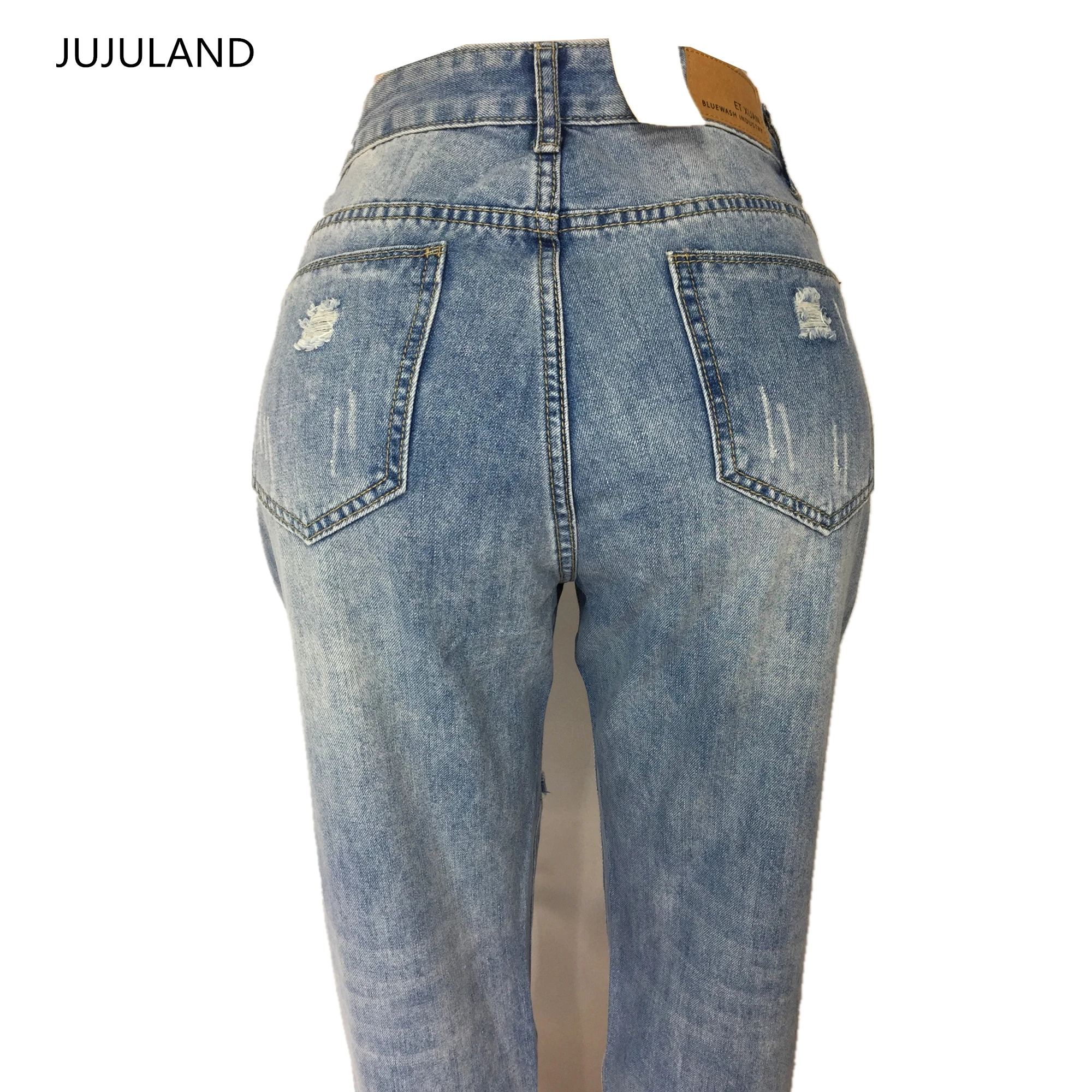 

JUJULAND woman jeans Ripped high waist Straight leg casual jeans hip-hop style plus size jeans 9053