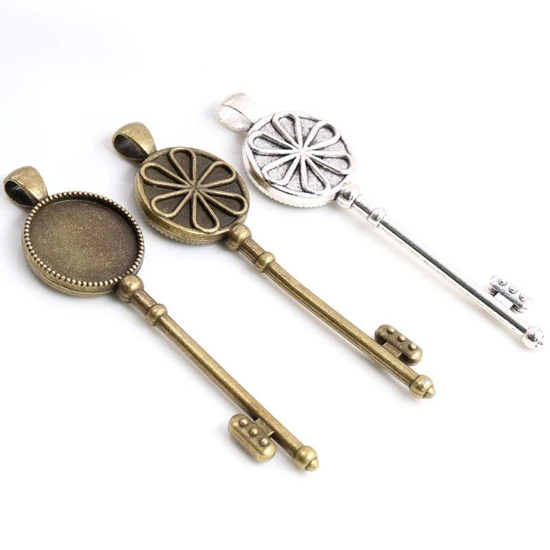 5 шт 20 мм Внутренний размер античный посеребренный бронзовый ключ стиль кабошон