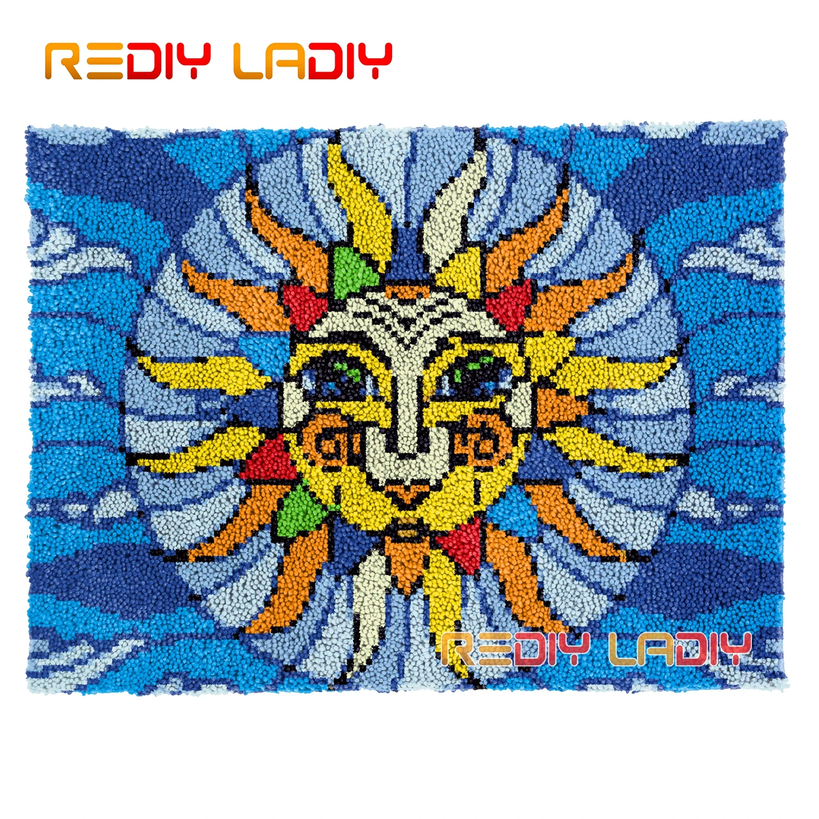 

DIY Carpet Rug Kits Colorful Sun Seat Cushion Latch Hook Rug Thick Yarn Needlework Crocheting Tapestry Knotted Floor Mat Crafts