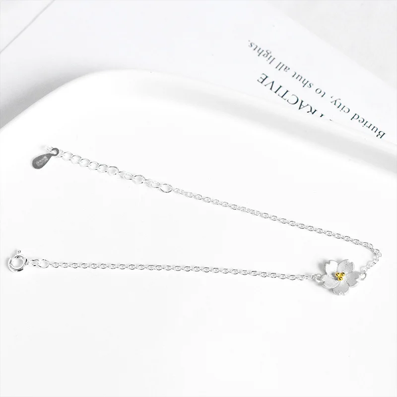 Женский браслет из серебра 925 пробы с цветком|Гибкие и жесткие браслеты| |