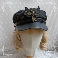 cool girl gothic dark black beret women black autumn winter casquette peaked cap metal chain lolita fashion harajuku jk hat