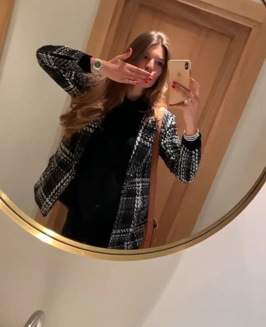 

Plaid Women Blazer Coat V Neck Long Sleeve 2020 Fall Winter Female Blazers Pocket Casual Suit Wool Coat Ladies Blazer Jackets