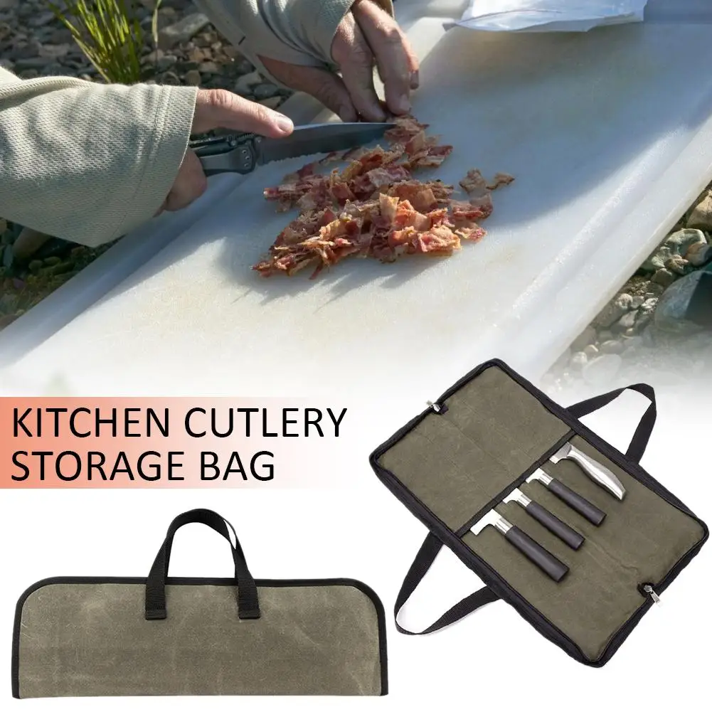 

Heavy Duty Waterproof Cutlery Bag With Durable Handles Portable Cutlery Roll Case Canvas Cleaver Storage Bag