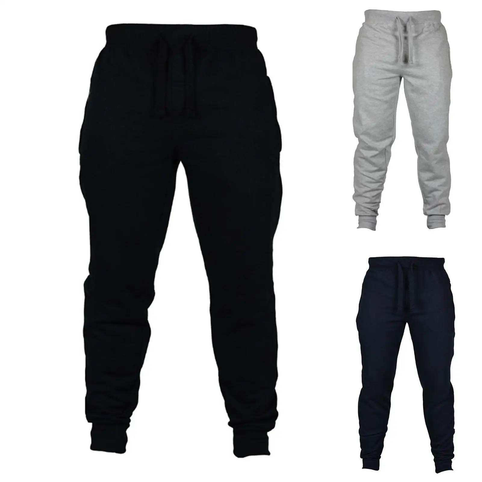 

Fashion men's sports jogging solid color drawstring plush thick warm pants sports pants trousers 2021