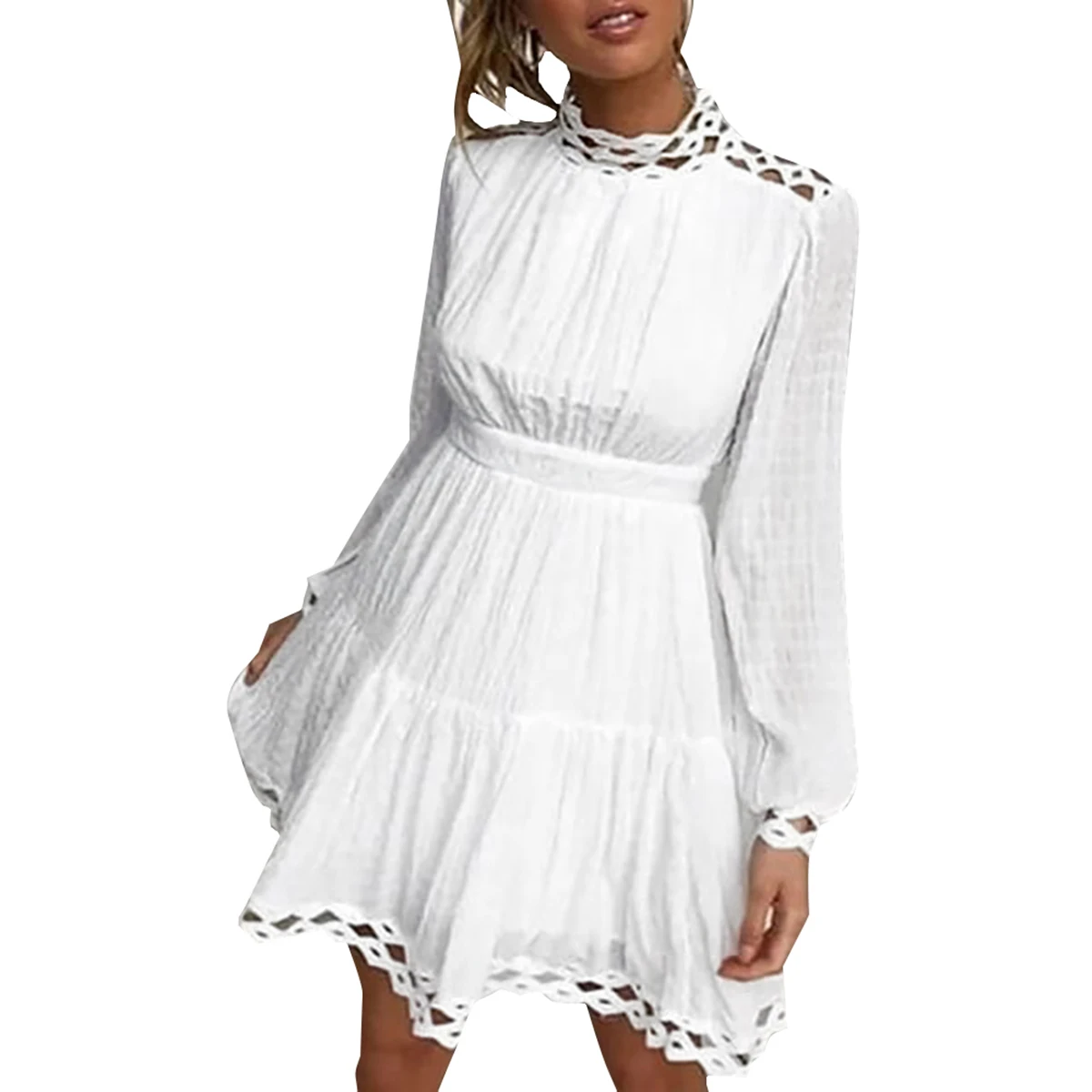 

Women Fashion Long Sleeve Hollow Out Dress Long Sleeve Solid Color Dress for Women Ladies