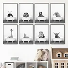 Картина для ванны с изображением животных, панда, жираф, медведь, слон для детской комнаты