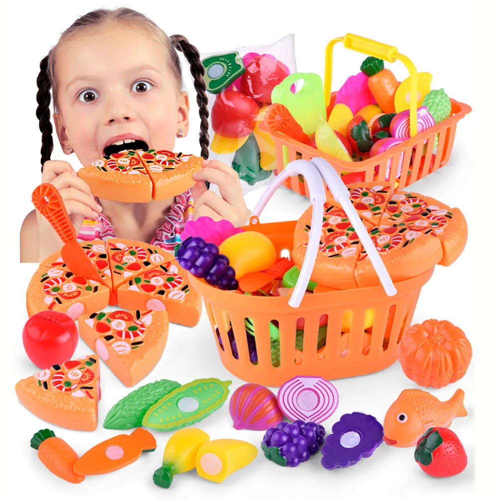

23PCS Children Mini Kitchen Fruit Vegetable Food Toys Kids Pretend Role Play Cutting Set Gift Interactive Games Toys For Girls