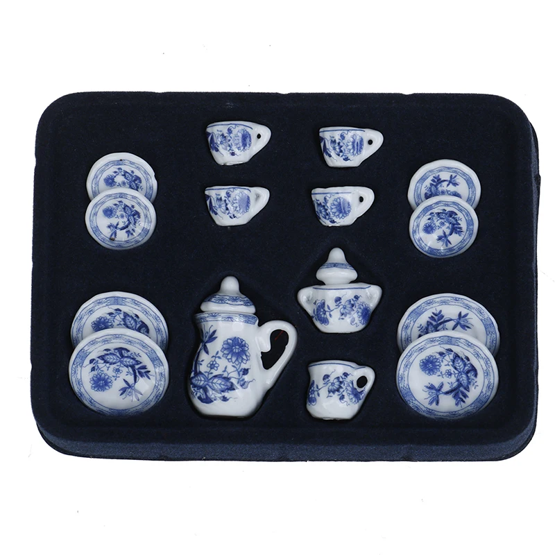 

15Pcs 1/12 Miniature Kitchen Flower Patten Porcelain Coffee Tea Cups Ceramic Tableware Accessories