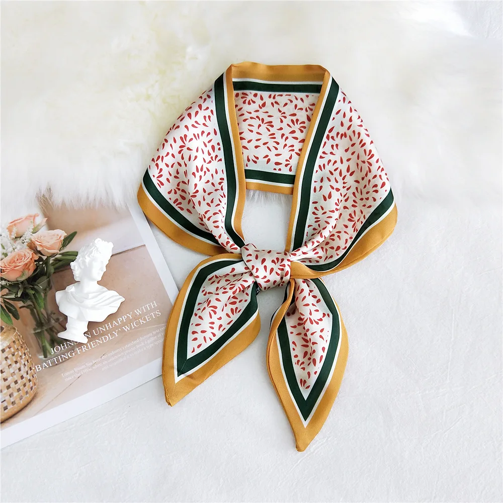 

Модный розовый шарф в горошек, женское шелковое искусственное тонкое полотенце на запястье, фуляр, саржевый шейный платок, повязка на голов...