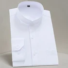Рубашка мужская с воротником-стойкой, однобортная сорочка с круглым вырезом, для делового образа, вечеринки, не глажется, в китайском стиле, белая, L, 2019