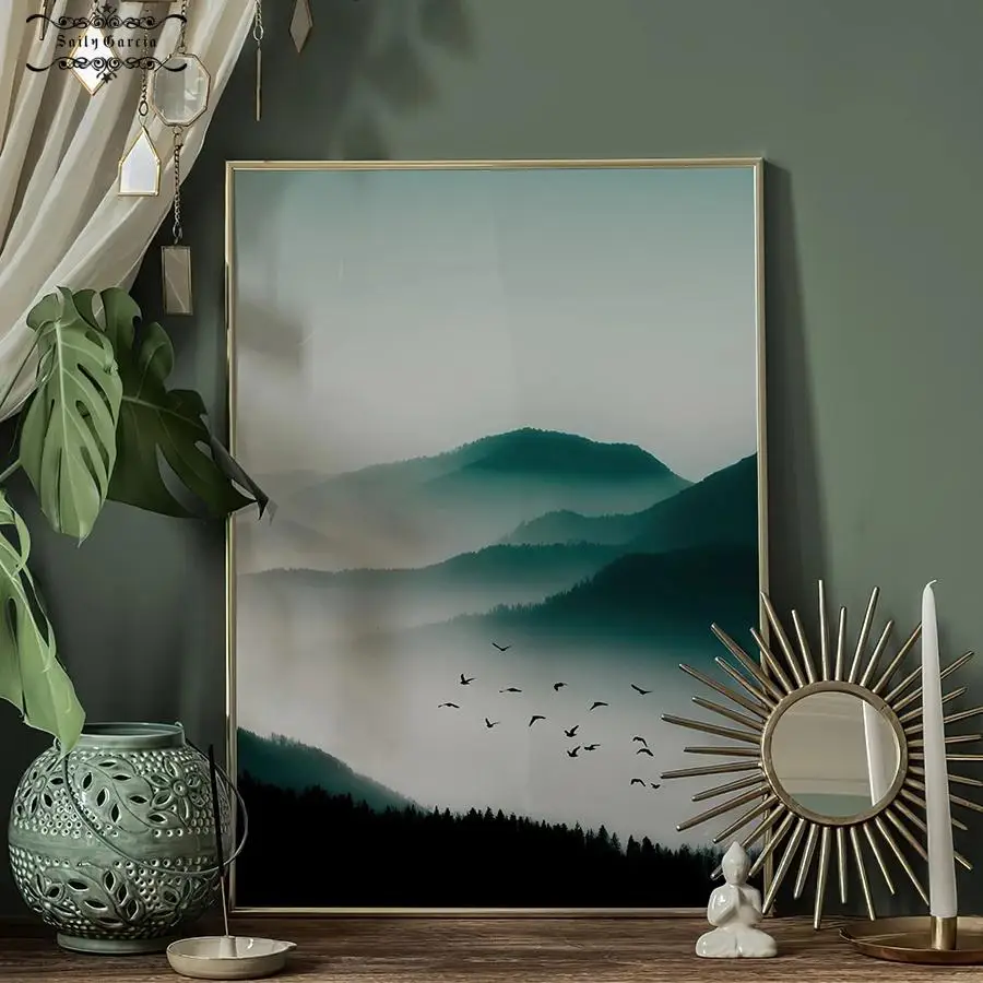 Минималистичная Золотая картина Таро гадания Canva постер с природным пейзажем