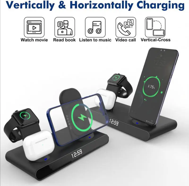 

The Car Households Are Two -port USB2.4A Travel Ca 15W Fast Wireless Charger 3 In 1 Qi Charging Dock Station For IPhone 12 11