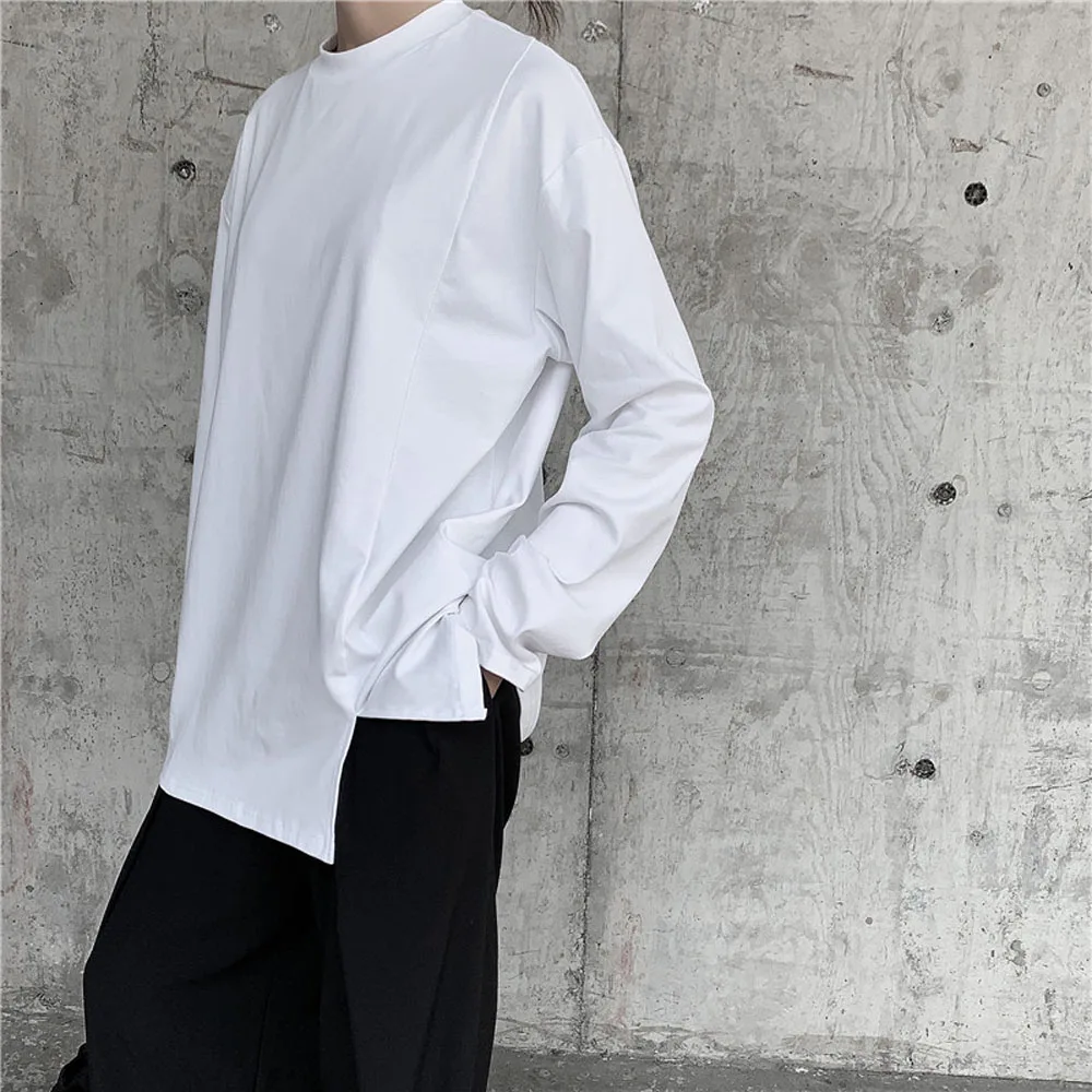 Женская футболка с асимметричным подолом модные хлопковые топы длинным рукавом