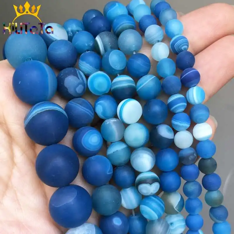 Бусины из натурального камня матовые синие полосатые свободные бусины для