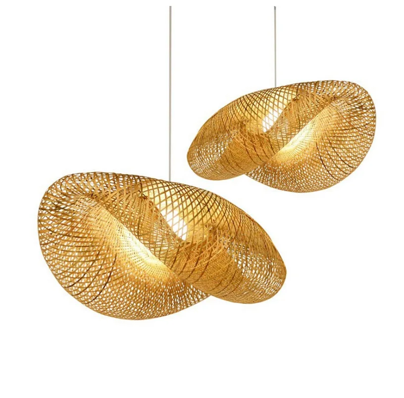 

Natural Bamboo Pendant Light Handmade Woven Bamboo Hat Hanging Pendant Lamp E27 E26 Restaurant Lighting Fixture Dining Bar Cafe