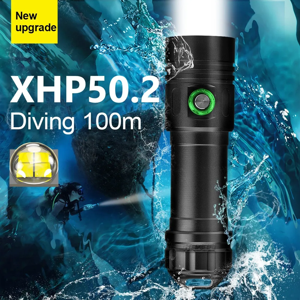 Светодиодный фонарик XHP50.2, мощный профессиональный фонарик для дайвинга, 18650 перезаряжаемые подводные лампы, IPX8 водонепроницаемый фонафонарь для дайвинга