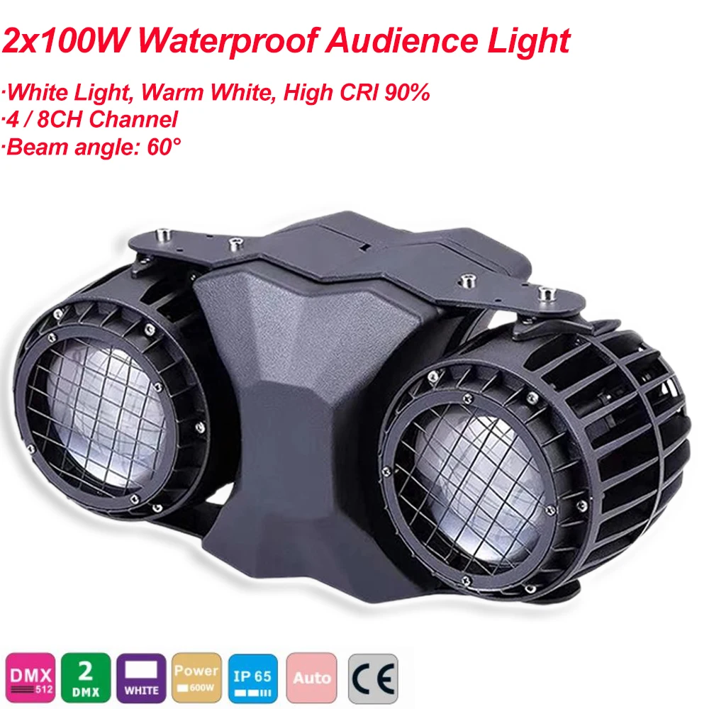 

COB Wash Lighting 2x100W Waterproof Eyes Cob DMX Audience LED Stage Blinder Par Light CW/WW DJ Disco Christmas Party Stage Light