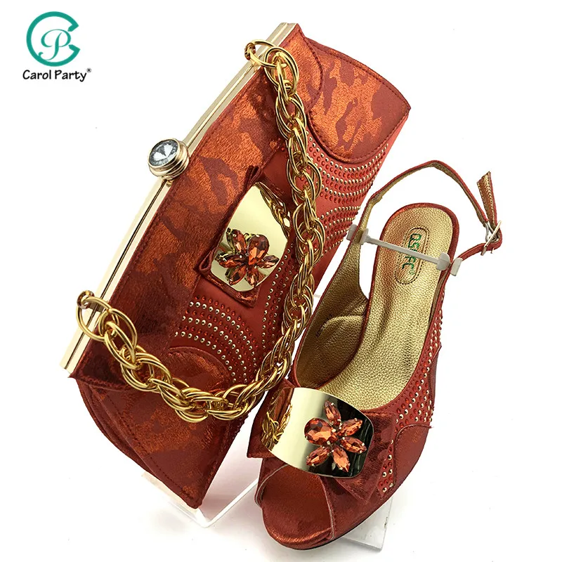 

High Quality 2020 Summer Special Arrivals coral Matching Shoes and Bag Set In Heels Matching Shoes and Bag Set for Party