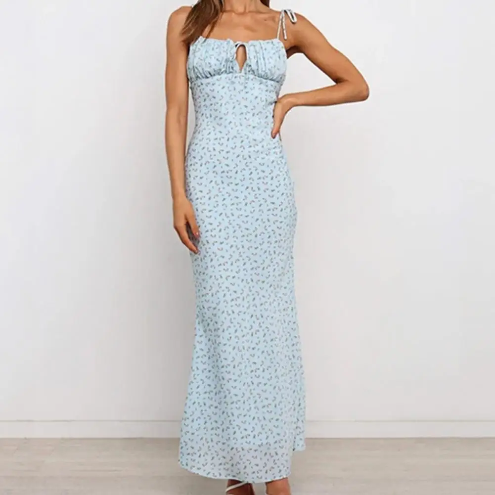 

50% Dropshipping!2021 Summer Fashion New Women's Floral Print Lace Front Halter Sling Slim Women's Long Beach Beach Dress