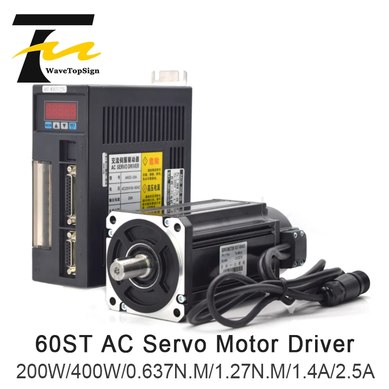 

200W 400W 600W AC Servo Motor kits 1.27N.M 3000RPM 60ST-M01330 AC Motor Matched Servo Motor Driver AASD 15A CNC Router Machine