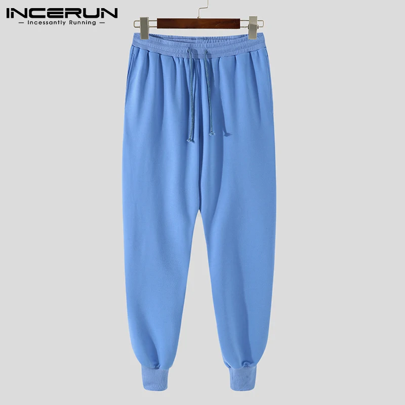 

Solid Color Men Casual Pants Joggers Drawstring Workout Loose Streetwear Trousers Bodybuilding Leisure Sweatpants 2021 INCERUN