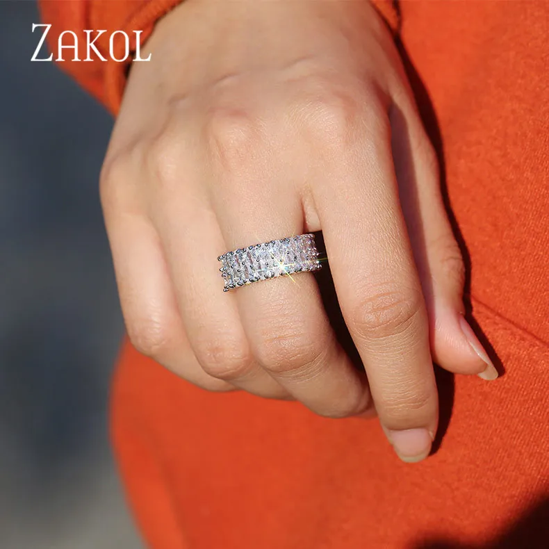 ZAKOL супер сверкающий белый цвет полный кубический цирконий выложенный Круглый CZ