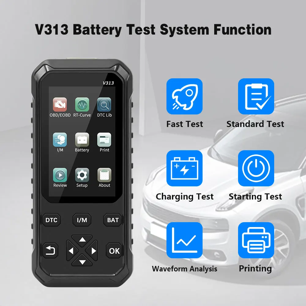 Считыватель кодов V313 сканер для автомобильного аккумулятора 12 В тестер 2 в 1 OBD OBD2