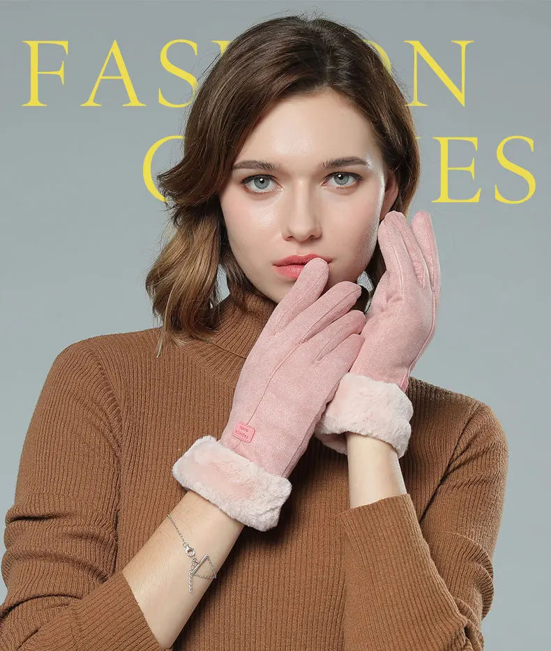 

New women's gloves with deerskin and plush in winter 2019,Winter outdoor riding warm touch screen women's Gloves fur gloves