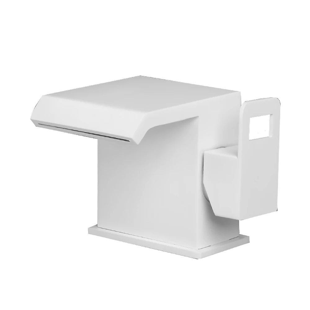 

White Basin Faucet Deck Mounted Waterfall Bathroom Sink Mixer Tap Hot Cold Water Single Handle Single Hole for Vanity Vessel