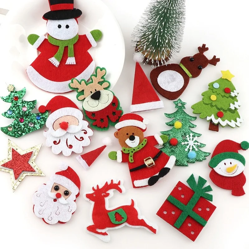 

10pcs Christmas Non-woven Felt Cloth Pendant Santa Claus Hat Snowman Ornament Christmas Decorations for Home New Year 2022 Decor