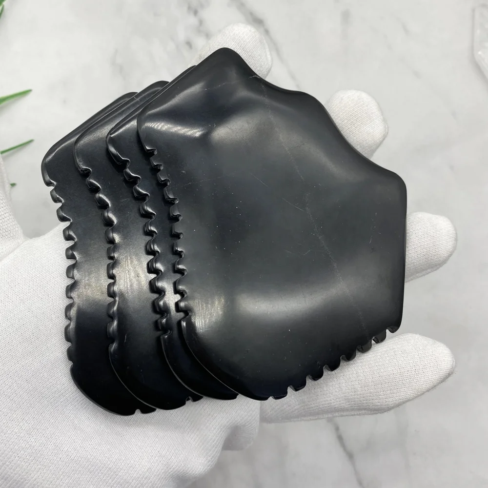 Уникальный 7 Edge Gua Sha Bian камень для лица инструмент тела 3d Черный гуаша с