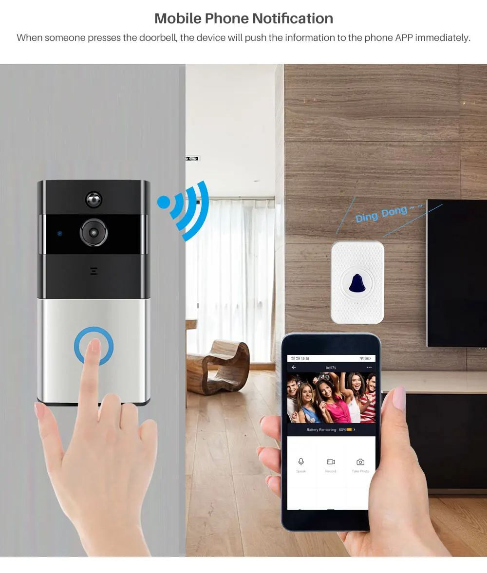 1080p tuya wifi video doorbell with motion detecttwo way intercom function tuya wireless video door phone hd camera with chime free global shipping