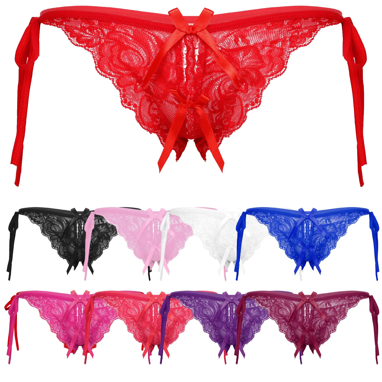 inhzoy Men Sissy Low Waist Panties Lingerie Night Gay Hot Sexy Erotic Floral Lace Thong G-string Lace-up T-back Underwear Briefs |