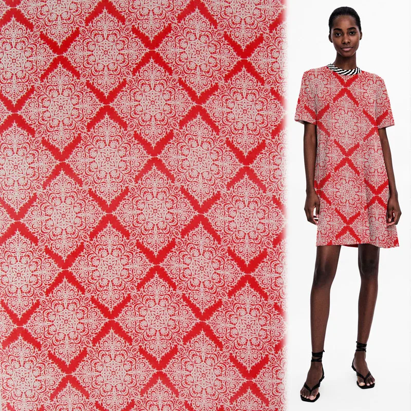 

Красная Геометрическая и винтажная дизайнерская шелковая крепдешиновая шелковая ткань, SCDC1177